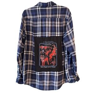 Steven Rhodes Adopt a Familiar Upcycled Blue Plaid Flannel Shirt Black Magic Med